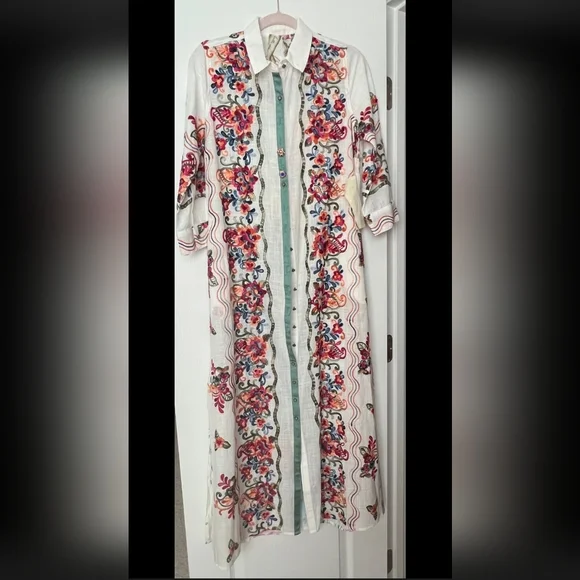 Aratta Vibrant Floral and Peacock Long Sleeve Dress - Picture 3 of 7